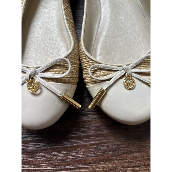 Michael Kors Nori Leather Raffia Designer Ballet Flat SoHo Classic Hipster 6.5 - Picture 2 of 5